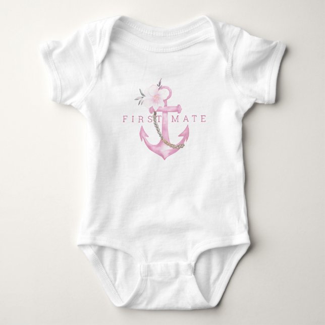 First Mate Baby Bodysuit | Pink Nautical Watercolo Strampler (Vorderseite)