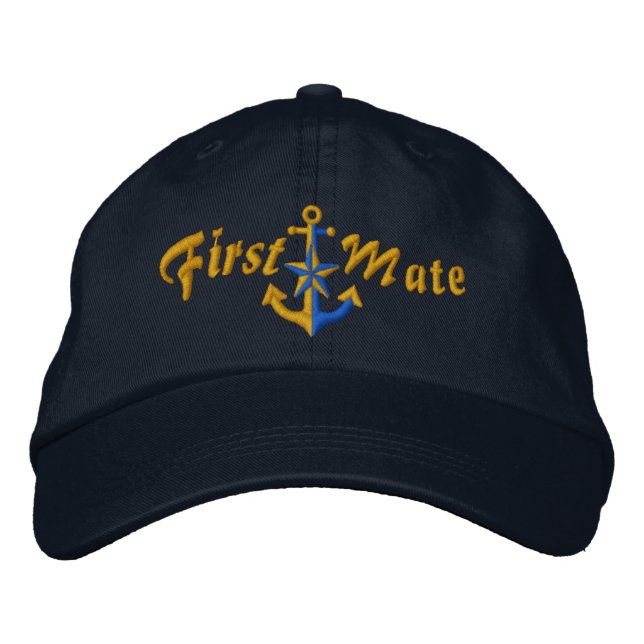 First Mate Nautical Star Anchor Golden Bestickte Kappe (Vorderseite)