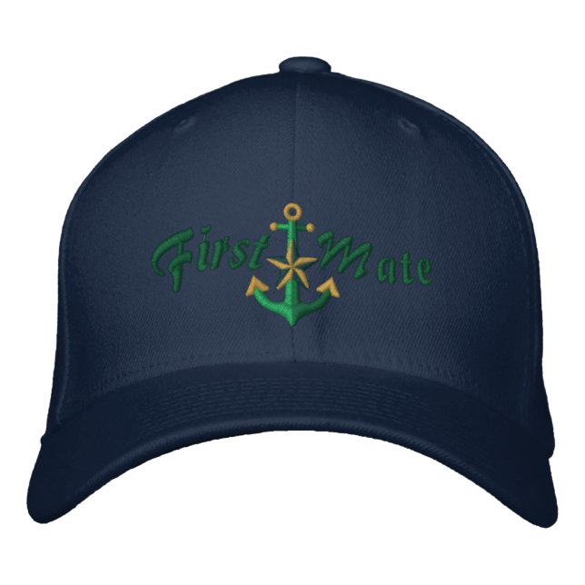 First Mate Nautical Star Anchor Green Bestickte Kappe (Vorderseite)