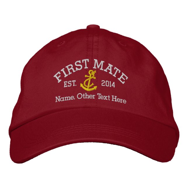 First Mate With Anchor Personalized Bestickte Baseballkappe (Vorderseite)