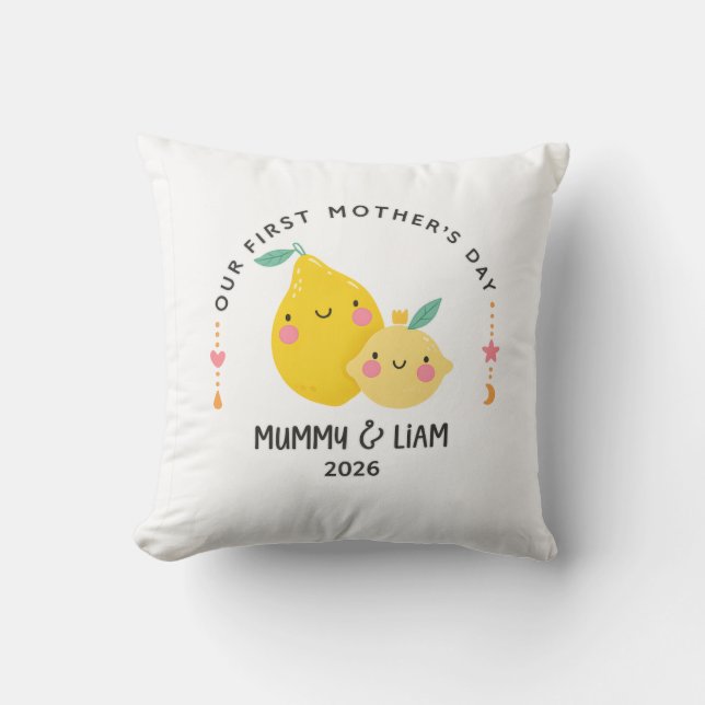 First Mother’s Day 2026 Cute Lemon Mom & Baby  Kissen (Vorderseite)