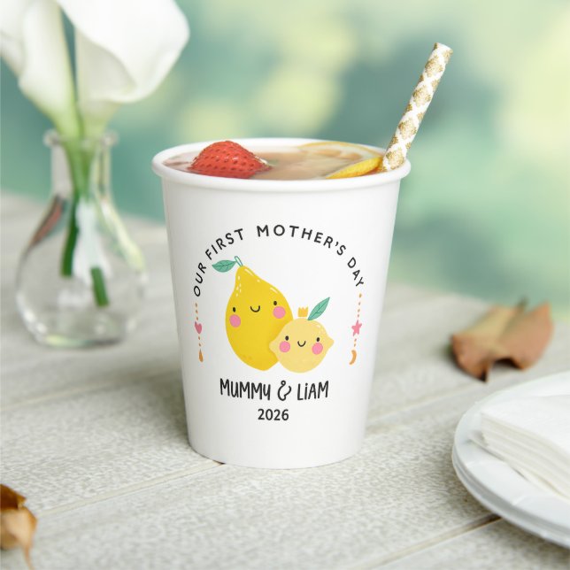 First Mother’s Day 2026 Cute Lemon Mom & Baby  Pappbecher (In Situ)
