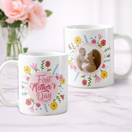 First Mother’s Day Photo Floral Mug Gift Kaffeetasse