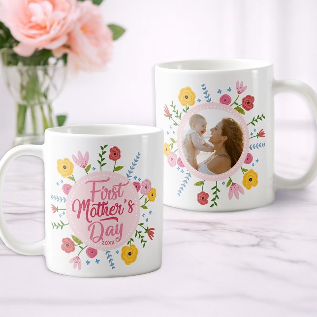 First Mother’s Day Photo Floral Mug Gift Kaffeetasse (1st Mother's Day Gift Idea)