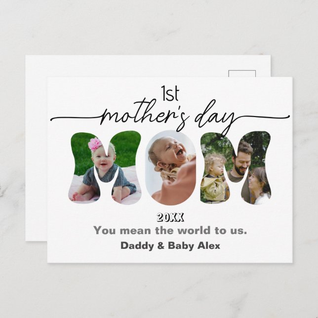 First Mother's Day 3 Photos Collage Mom cut out Postkarte (Vorne/Hinten)