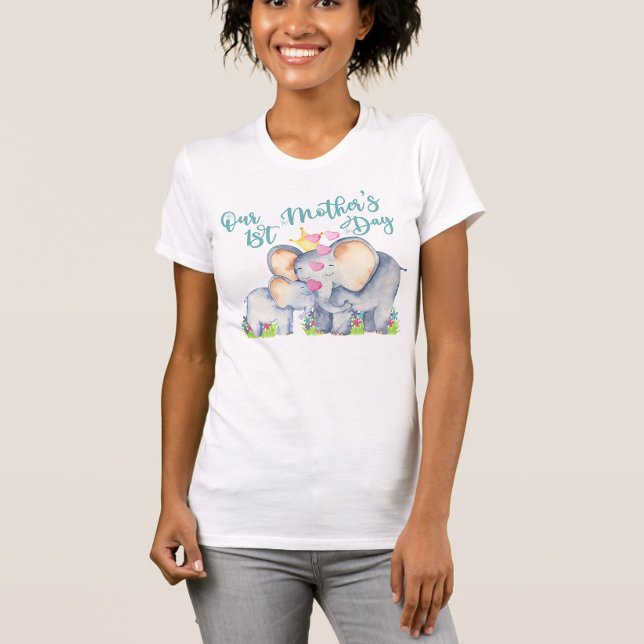 First Mütter Day Mommy and Baby Elephant T - Shirt (First Mother's Day t-shirt with mommy and baby elephants)