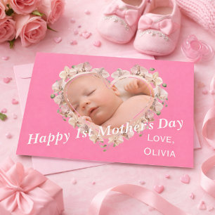First Mütters Day Baby Foto SVG Herz Floral Karte