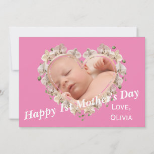 First Mütters Day Baby Foto SVG Herz Floral Karte