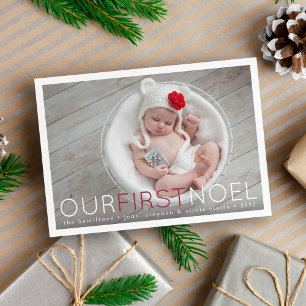 First Noel   Baby's erstes Weihnachtsfoto Feiertagskarte