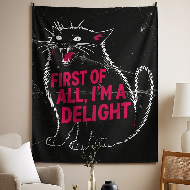 First Of All I'm A Delight Roaring Black Cat Wandteppich (Von Creator hochgeladen)