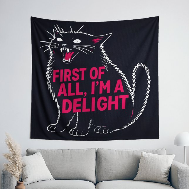 First Of All I'm A Delight Roaring Black Cat Wandteppich (Von Creator hochgeladen)