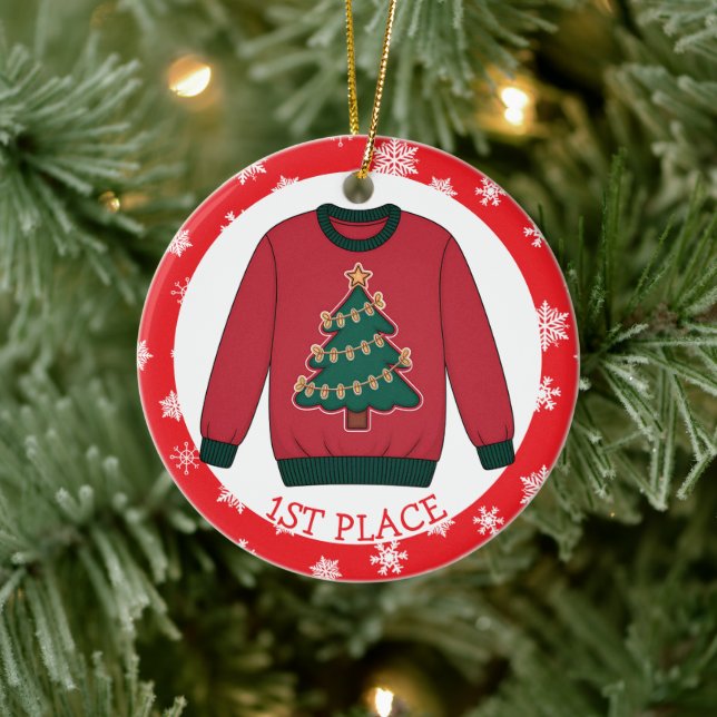 First Place Ugly Sweater Winner Christmas Keramik Ornament (Baum)