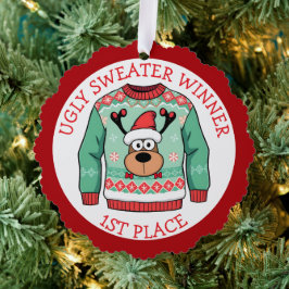First Place Ugly Sweater Winner Christmas Ornament Karte