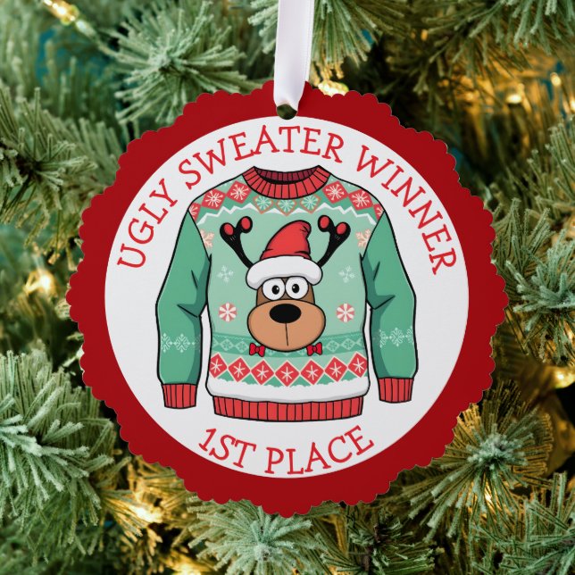 First Place Ugly Sweater Winner Christmas Ornament Karte (Insitu (Baum))