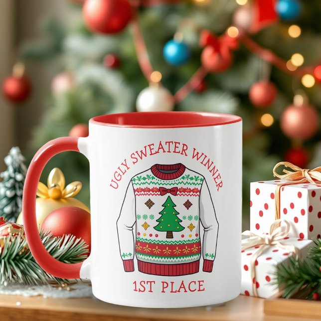 First Place Ugly Sweater Winner Christmas Tasse (Von Creator hochgeladen)