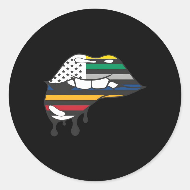 First Responder Flag Dripg Lip Bite Patriotic Us Runder Aufkleber (Vorderseite)