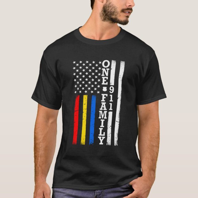 First Responder Thin Red Gold Blue Line Flag T-Shirt (Vorderseite)