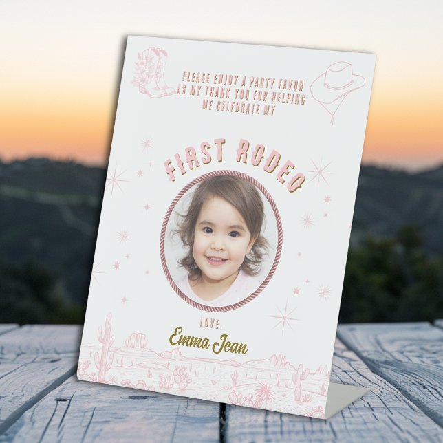 First Rode Pink Western Cowgirl Party Favor Sockelschild (First Rode Pink Western Cowgirl Party Favor Pedestal Sign)