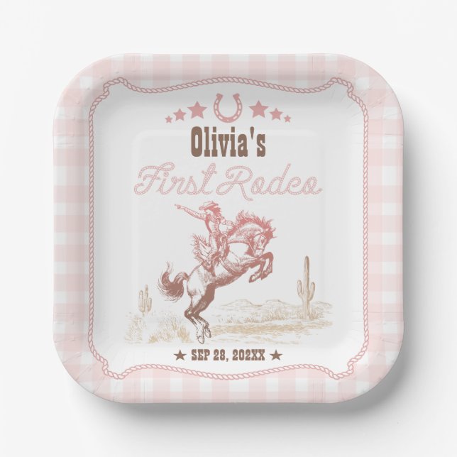 First Rodeo 1. Geburtstag Pink Western Pappteller (Vorderseite)