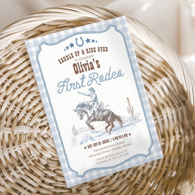First Rodeo 1st Birthday Blue Western Einladung (Von Creator hochgeladen)