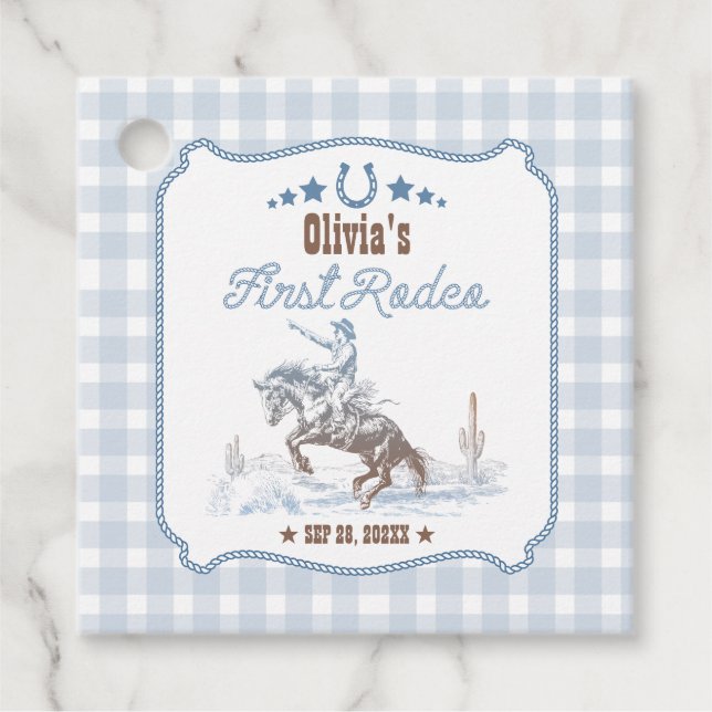First Rodeo 1st Birthday Blue Western Geschenkanhänger (Vorderseite)