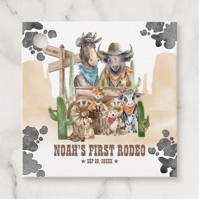 First Rodeo 1st Birthday Cute Animals Wild West Geschenkanhänger (Vorderseite)