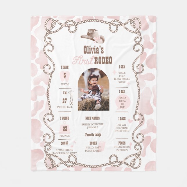 First Rodeo 1st Birthday Milestone Sign  Fleecedecke (Vorderseite)