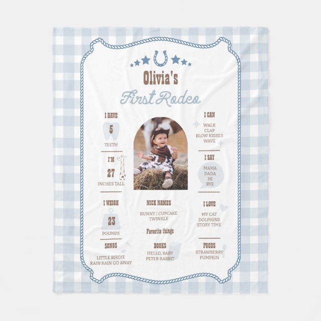 First Rodeo 1st Birthday Milestone Western Sign  Fleecedecke (Vorderseite)
