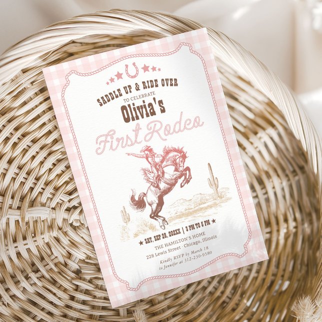 First Rodeo 1st Birthday Pink Western Einladung (Von Creator hochgeladen)