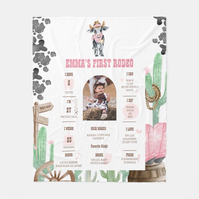 First Rodeo Baby Cow Wild West Milestone Sign  Fleecedecke (Vorderseite)