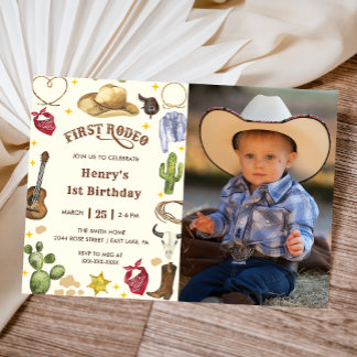 First Rodeo Birthday Cowboy Birthday Foto Einladung