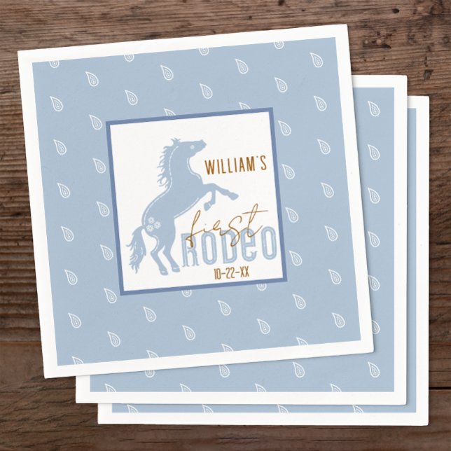 First Rodeo Birthday Napkins - Western Cowboy sie Serviette (Dusty Blue 1st Rodeo Birthday Napkin)