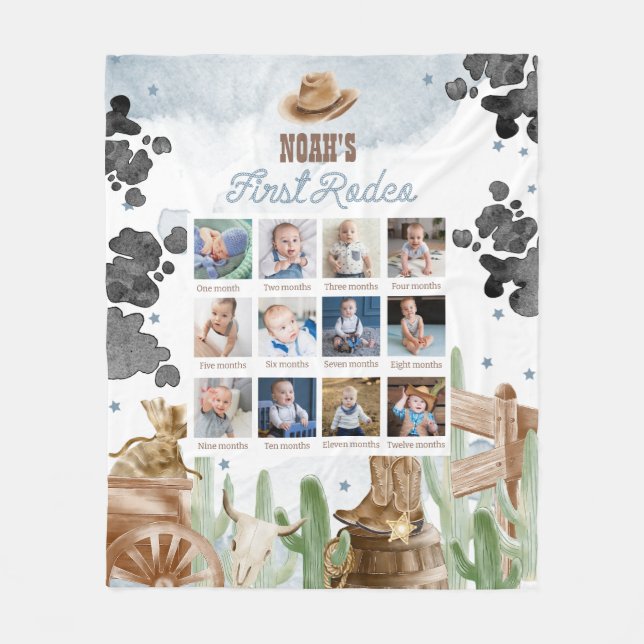 First Rodeo Birthday Rustic Monthly Photo Sign Fleecedecke (Vorderseite)