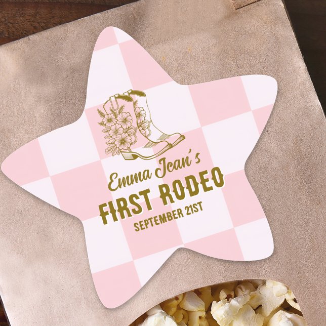 First Rodeo Brown Cowgirl Boots 1st Birthday Stern-Aufkleber (First Rodeo Brown Cowgirl Boots 1st Birthday Star Sticker)