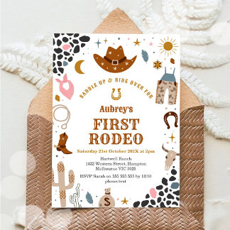 First Rodeo Cowbow Western 1st Birthday Invitation Einladung