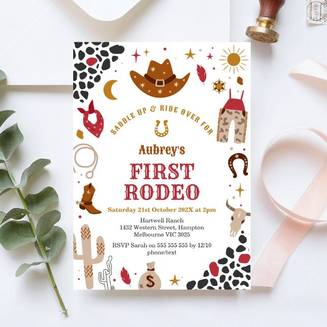 First Rodeo Cowbow Western 1st Birthday Invitation Einladung (Von Creator hochgeladen)