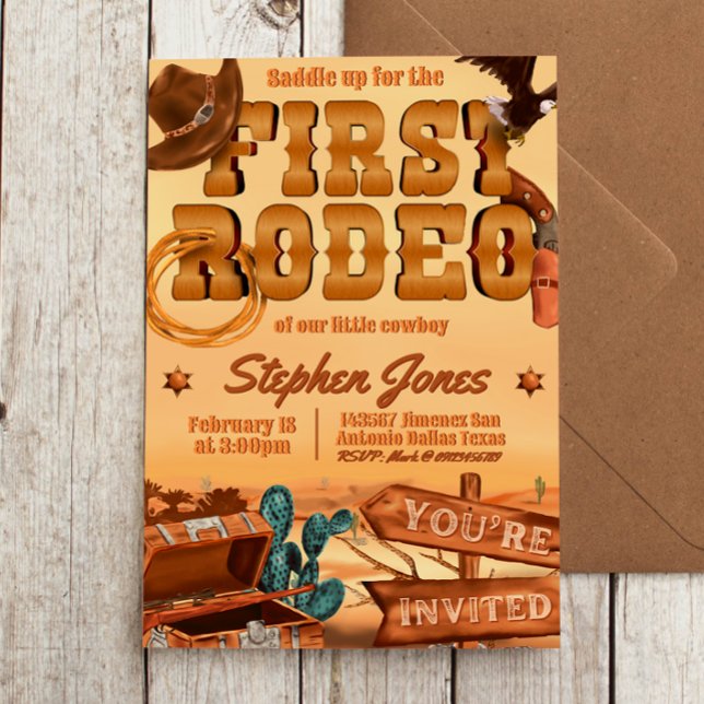 First Rodeo - Cowboy Birthday Einladung (First Rodeo -  Boy 1st Birthday Cowboy Invitation)