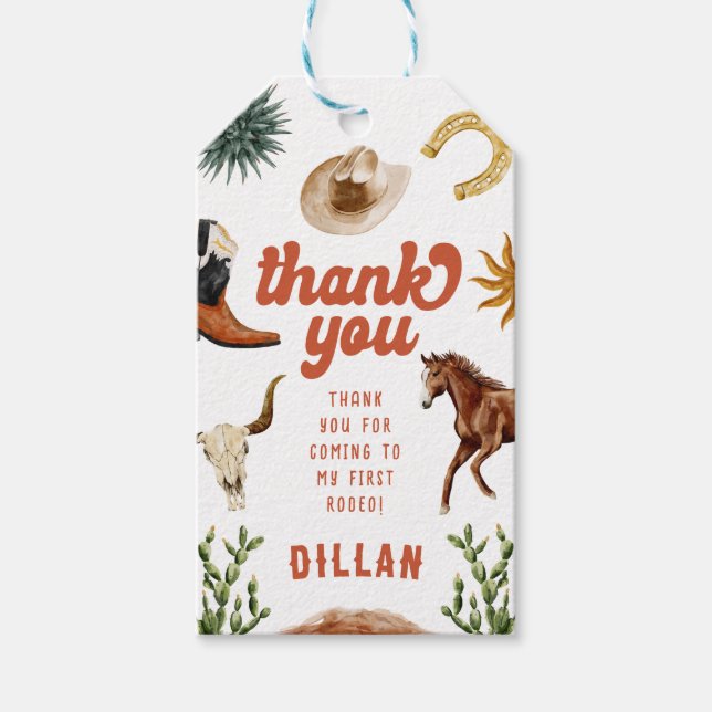 First Rodeo Cowboy Birthday Geschenkanhänger (Vorderseite)