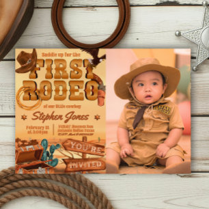 First Rodeo - Cowboy Birthday with Picture Einladung