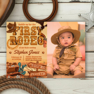 First Rodeo - Cowboy Birthday with Picture Einladung
