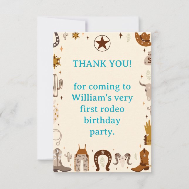 First Rodeo Cowboy First Birthday Dankeskarte (Vorderseite)