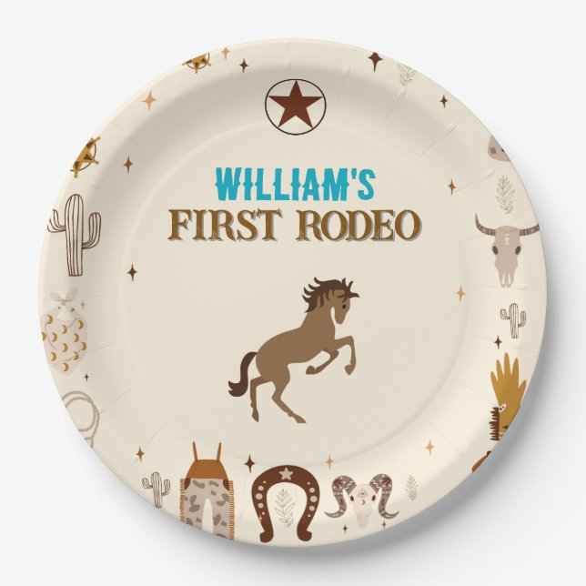 First Rodeo Cowboy First Birthday Pappteller (Vorderseite)