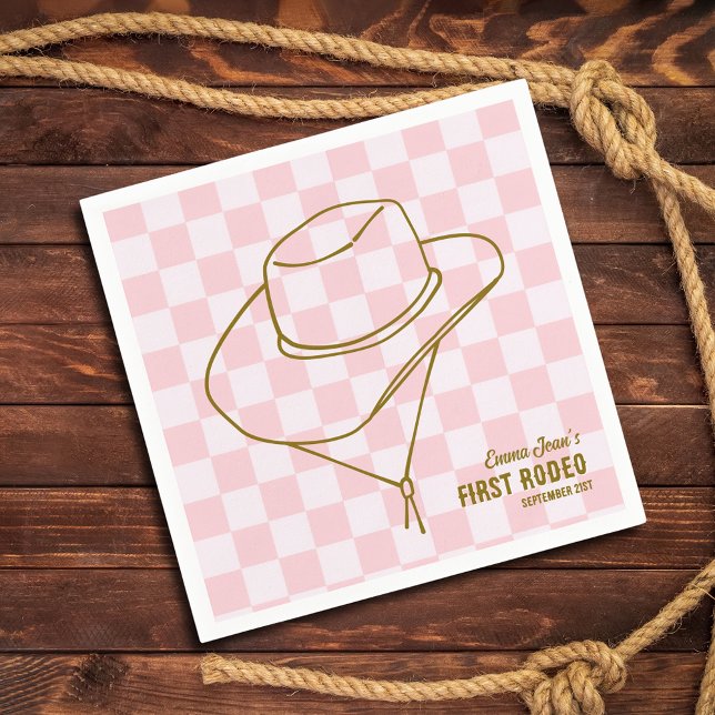 First Rodeo Cowboy Hat Checkered 1st Birthday  Serviette (First Rodeo Cowboy Hat Checkered 1st Birthday Napkins)