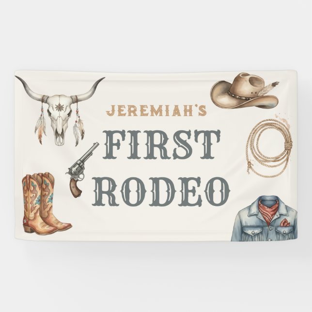 First Rodeo Cowboy Terracotta 1st Birthday Banner (Horizontal)