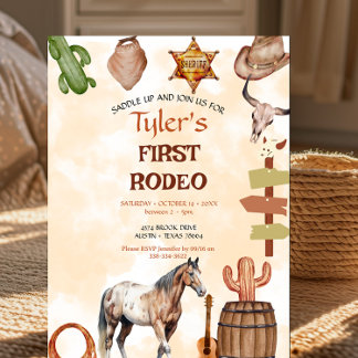 First Rodeo Cowboy Wild West Western Boy Birthday Einladung
