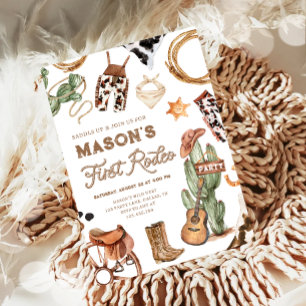 First Rodeo Cowboy Wild West Western Boy Birthday Einladung