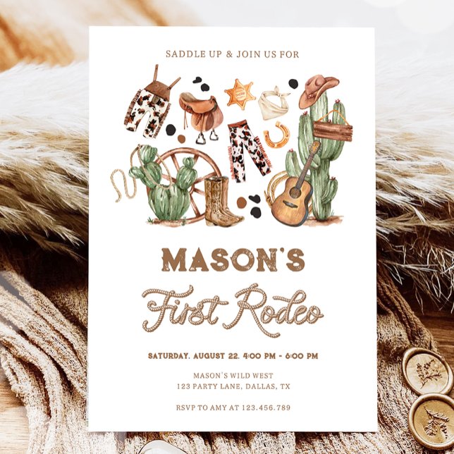 First Rodeo Cowboy Wild West Western Boy Birthday Einladung (Von Creator hochgeladen)