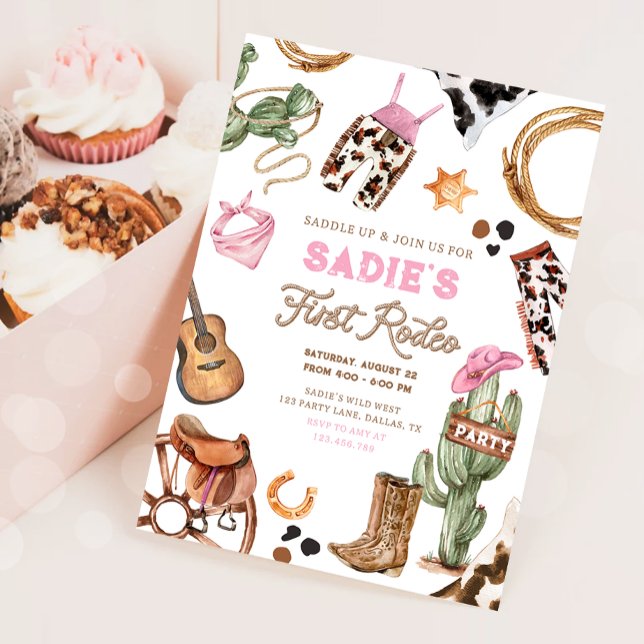 First Rodeo Cowboy Wild West Western Girl Birthday Einladung (Von Creator hochgeladen)