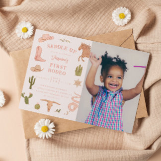 First Rodeo Cowgirl Birthday Party Foto Einladung