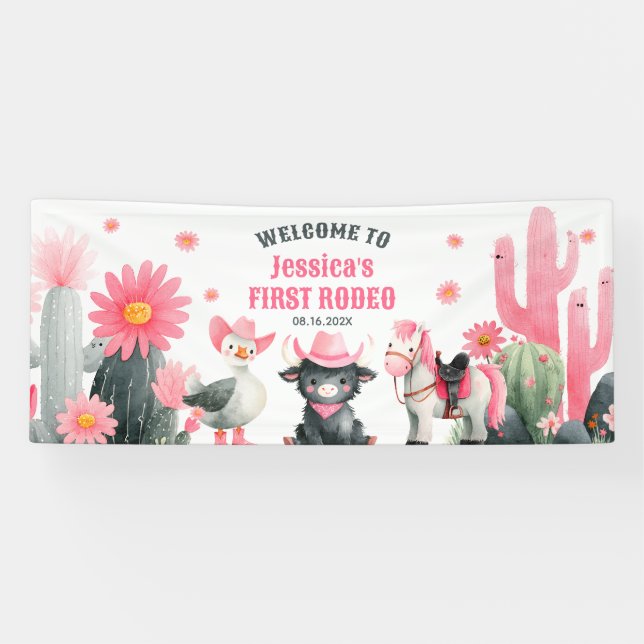First Rodeo Cowgirl Niedlich Western Kindergeburts Banner (Horizontal)